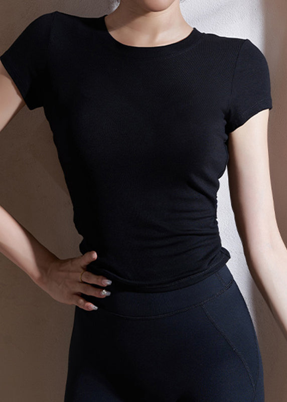 Black Hollow Out Solid Modal Cotton Yoga T Shirts
