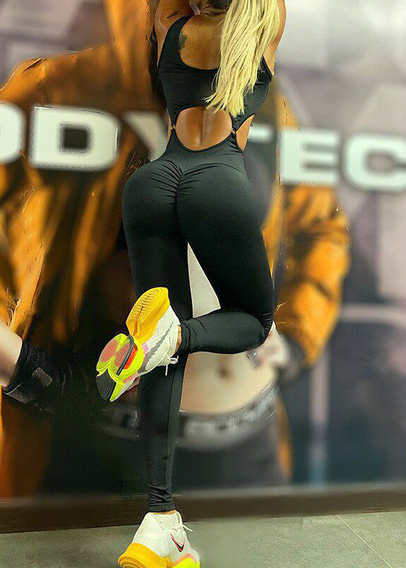 Black Hollow Out Tight Fitting High Elasticity One-Piece Yoga Suit