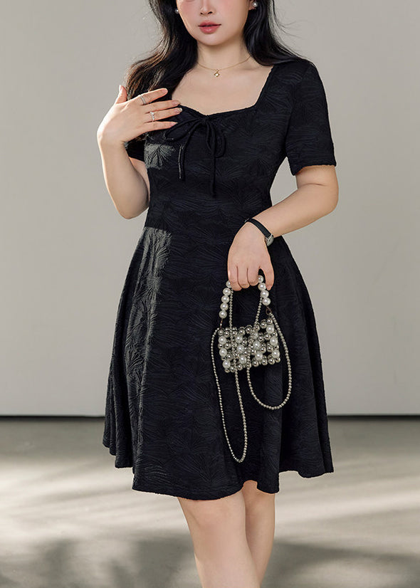 Black Jacquard Cotton Mid Dress Exra Large Hem Summer