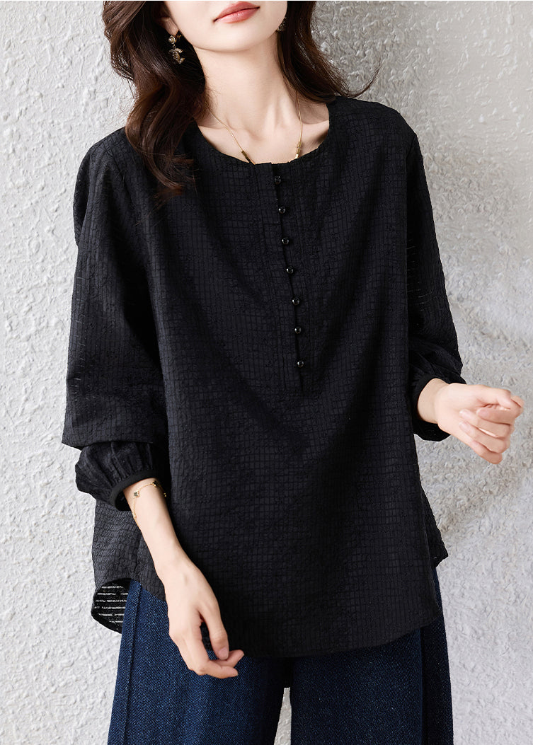 Black Jacquard Cotton Shirts Oversized Nail Bead Fall
