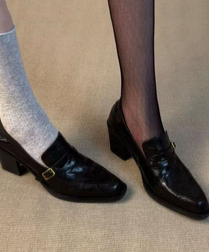 Black Loafers Chunky Faux Leather Comfortable Loafer Shoes