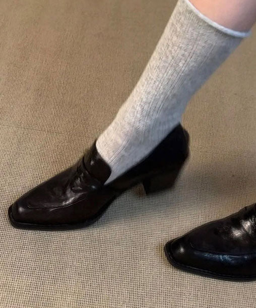 Black Loafers Chunky Faux Leather Comfortable Loafer Shoes