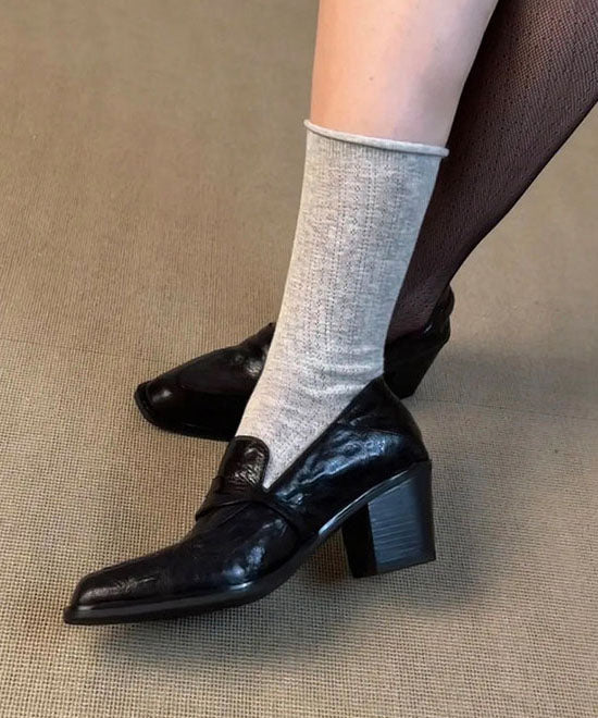 Black Loafers Chunky Faux Leather Comfortable Loafer Shoes