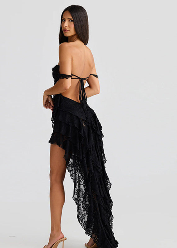 Black Low High Design Long Dress Sleeveless