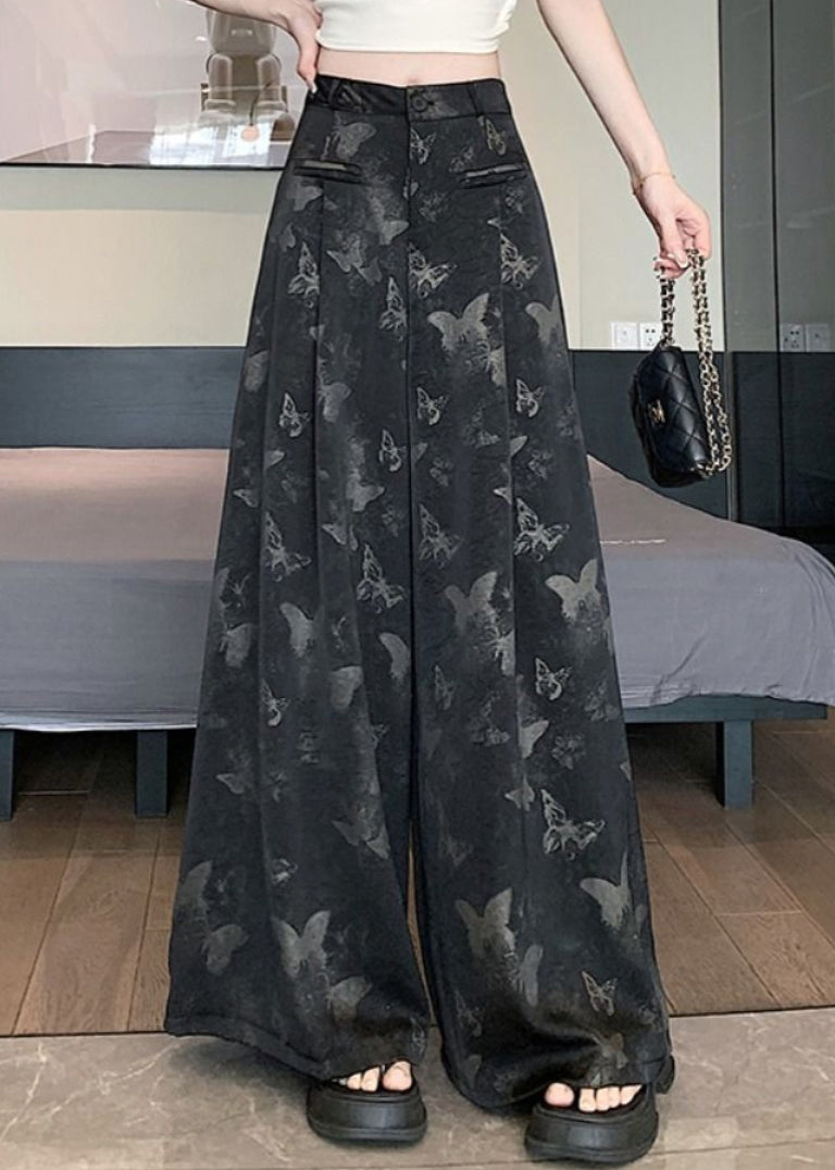 Black Patchwork High Waist Wide Leg Pants Summer