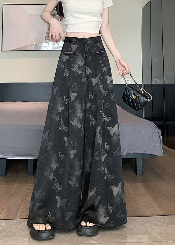Black Patchwork High Waist Wide Leg Pants Summer