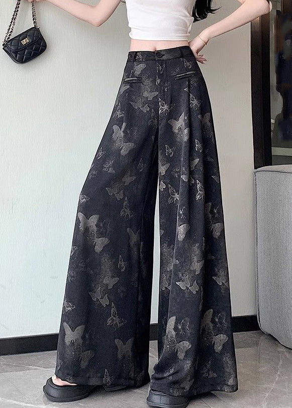 Black Patchwork High Waist Wide Leg Pants Summer