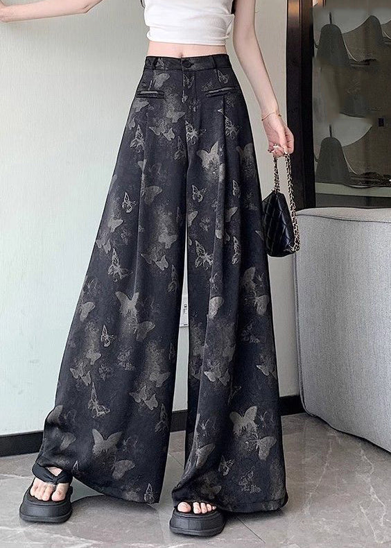 Black Patchwork High Waist Wide Leg Pants Summer