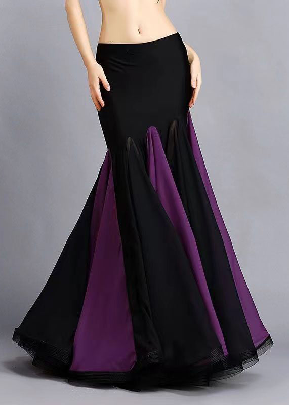 Black Patchwork Sexy Fish Tail Skirts Extra Large Hem Spring