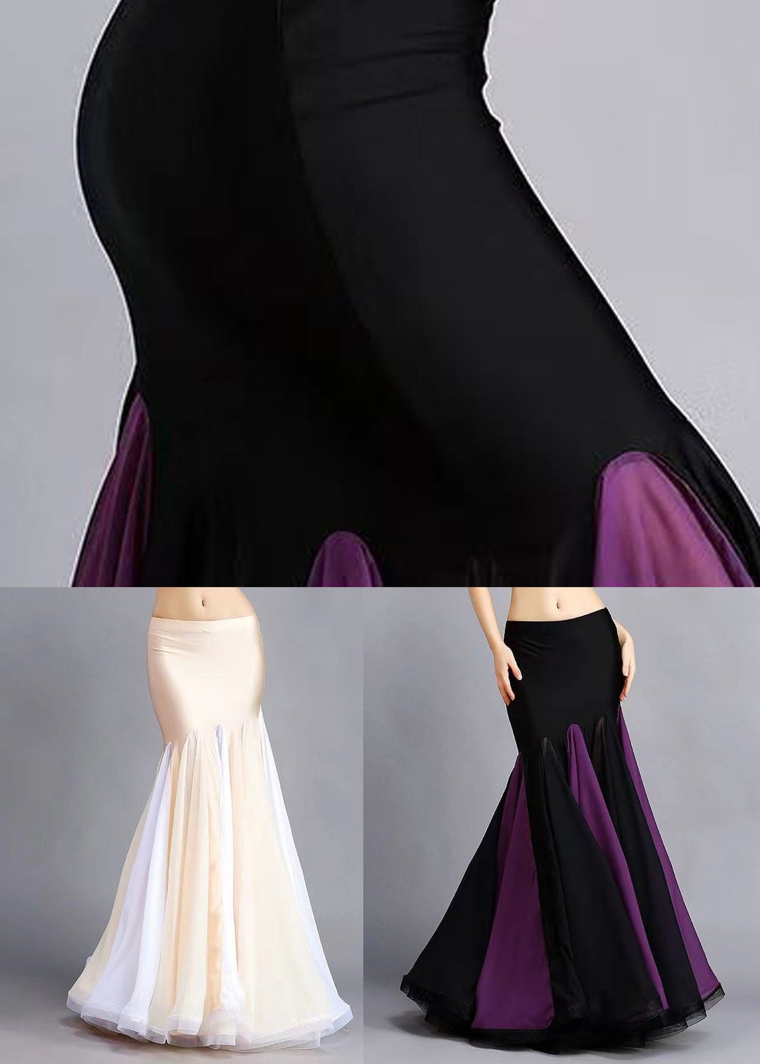 Black Patchwork Sexy Fish Tail Skirts Extra Large Hem Spring