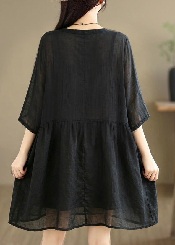 Black Patchwork Solid Mid Dress Half Sleeve