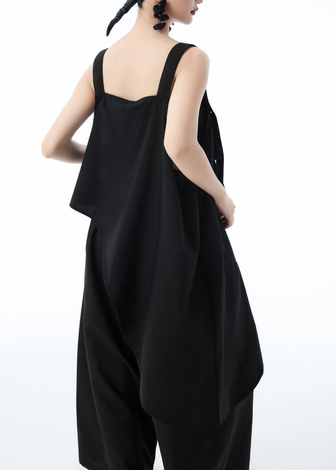 Black Patchwork Stylish Top Shirt Asymmetrical Pockets Summer