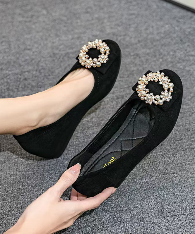 Black Pearl Decorated Splicing Wedge Penny Loafers