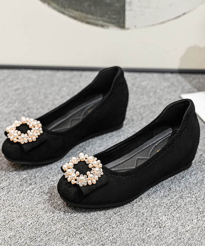 Black Pearl Decorated Splicing Wedge Penny Loafers