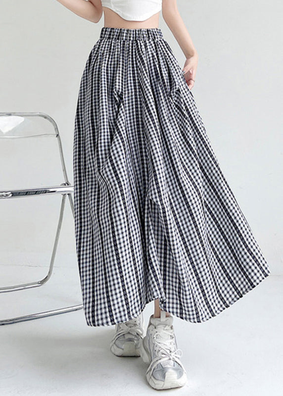 Black Plaid Elastic Waist Draping Maxi Skirt