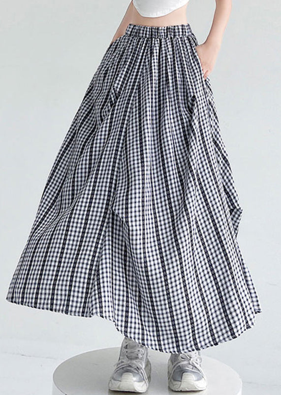 Black Plaid Elastic Waist Draping Maxi Skirt