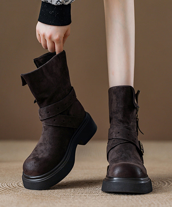 Black Platform Suede Handmade Zippered Splicing Boots