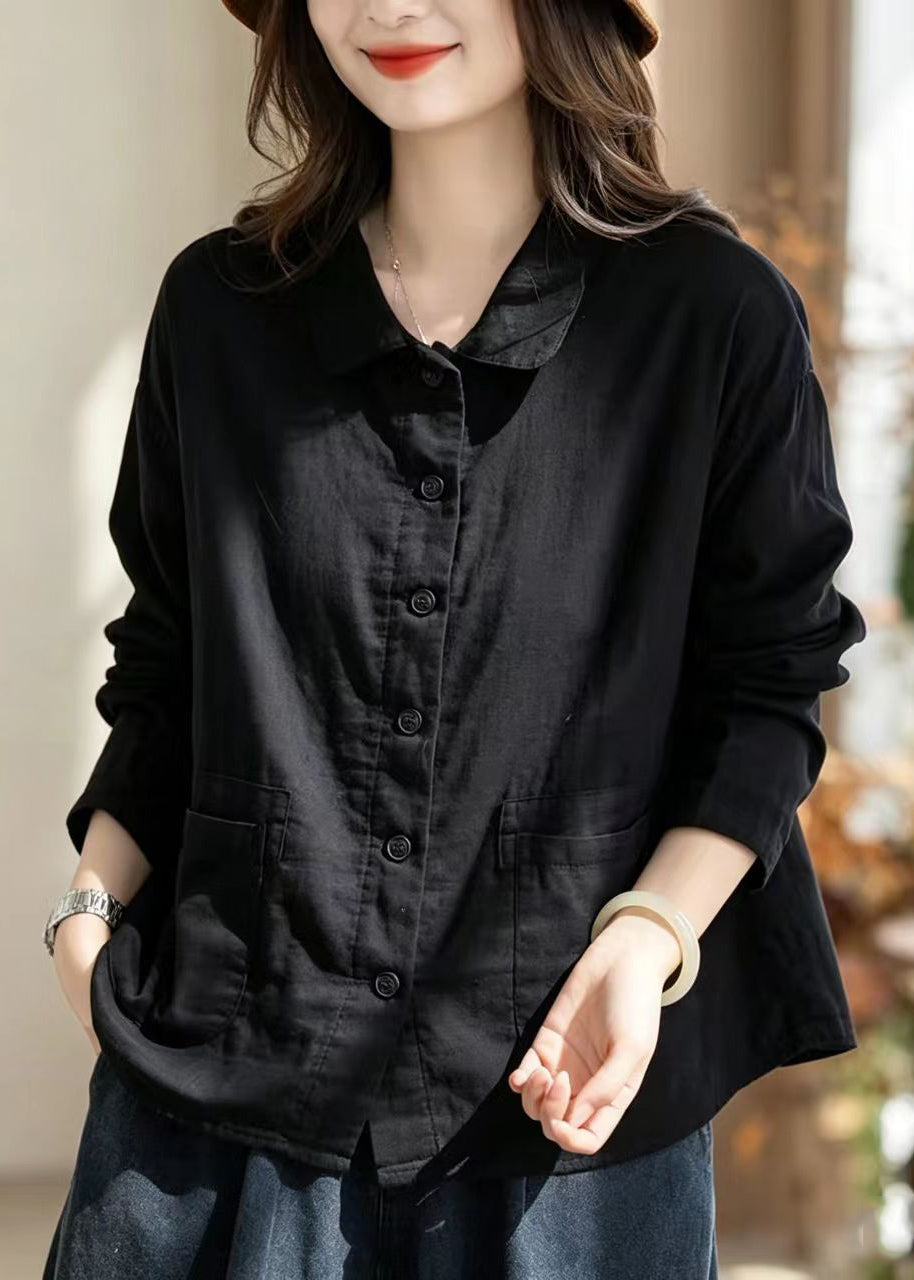 Black Pockets Double-Iayer Cotton Jacket Turn-Down Collar Fall