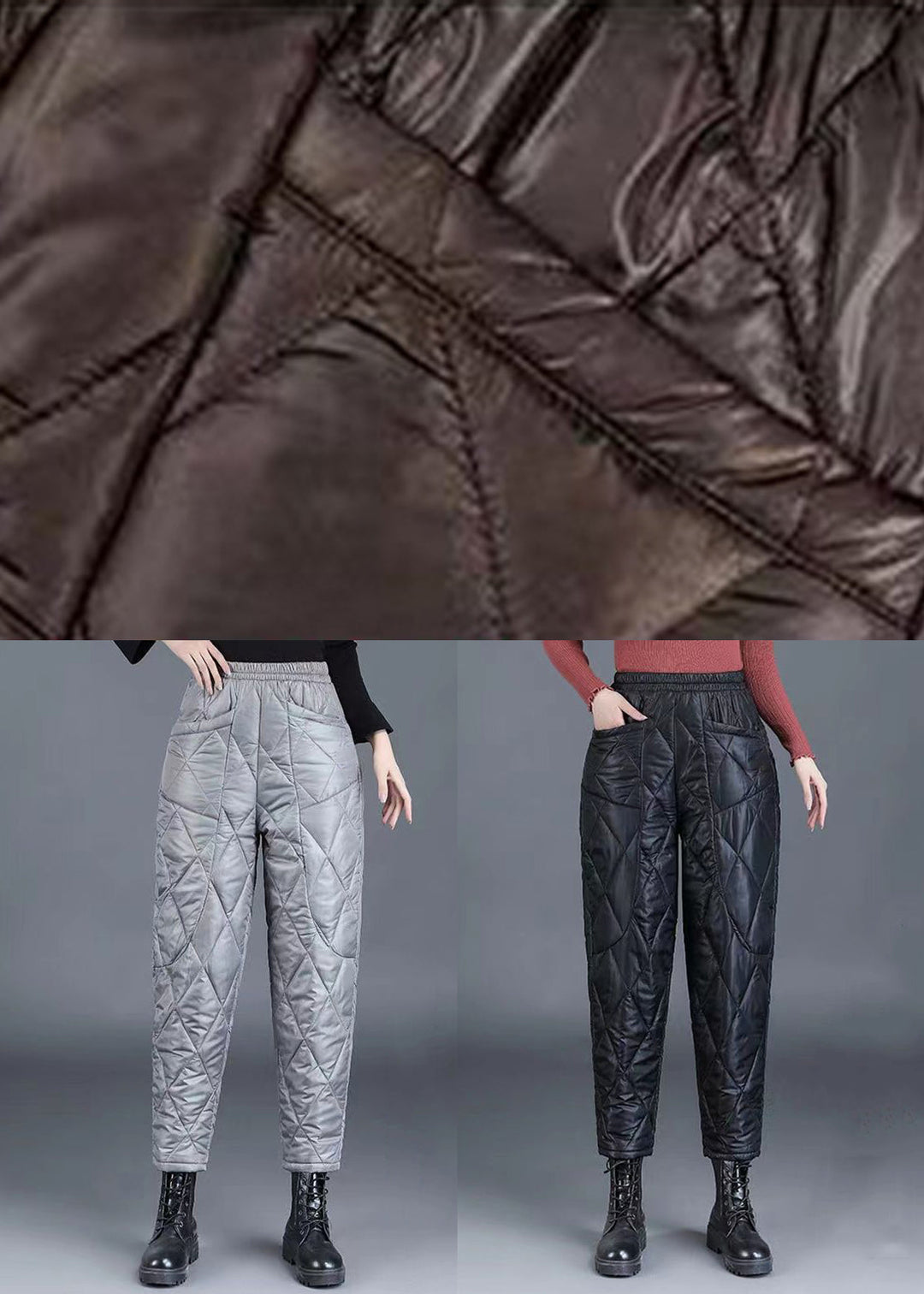 Black Pockets Oversized Fine Cotton Filled Crop Pants Elastic Waist