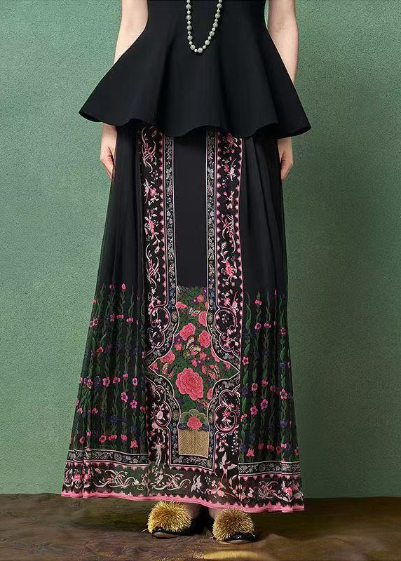 Black Print Pleated Print Modified Mamian Skirts Summer