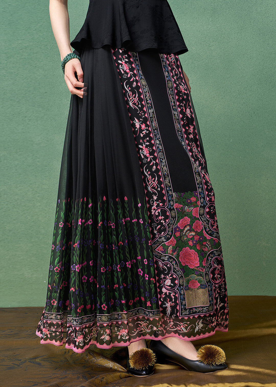 Black Print Pleated Print Modified Mamian Skirts Summer