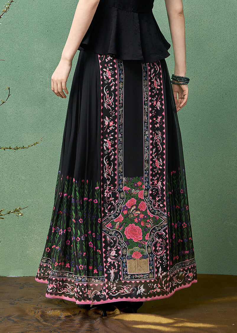 Black Print Pleated Print Modified Mamian Skirts Summer