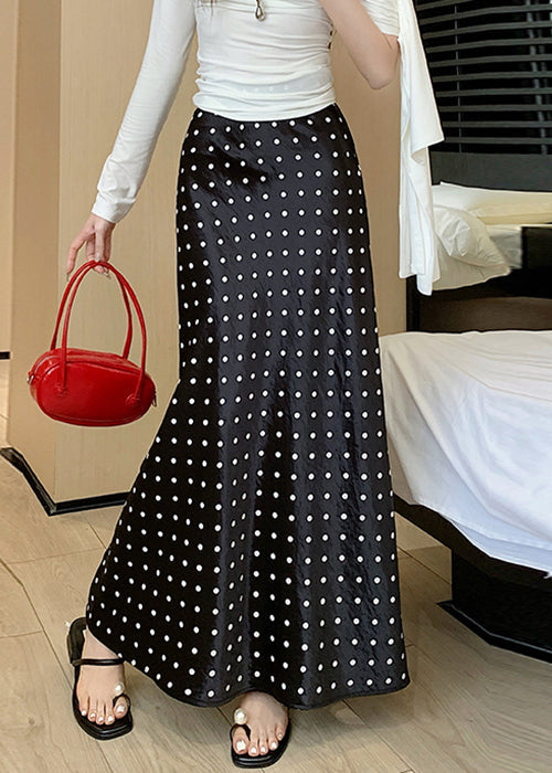 Black Print Silk Fall Maxi Skirts High Waist