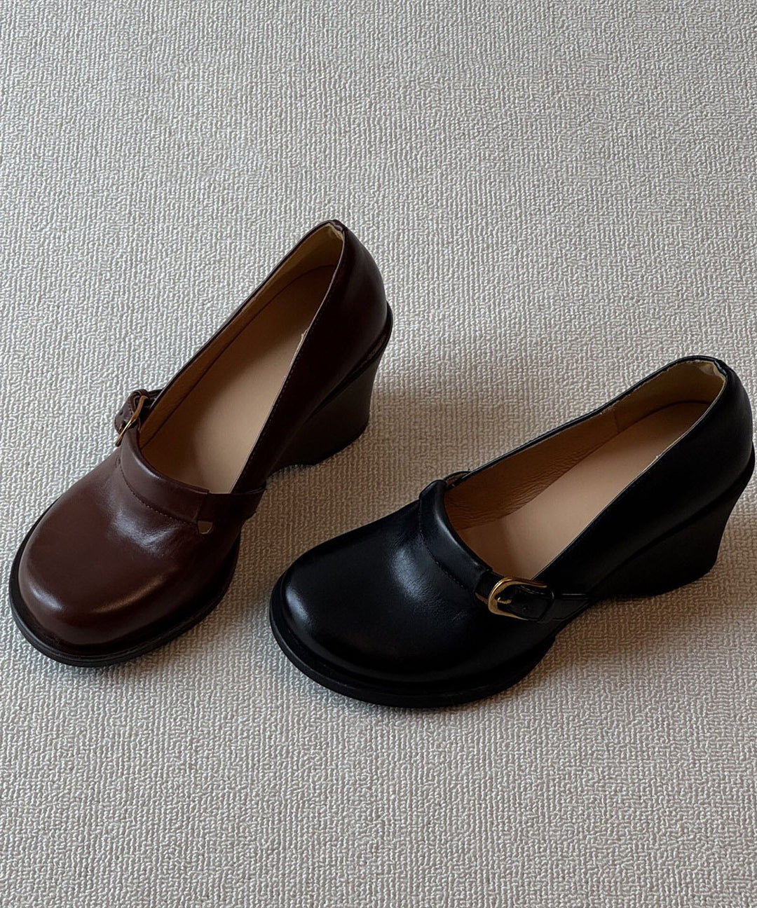Black Sandals Wedge Faux Leather Comfortable Sandals