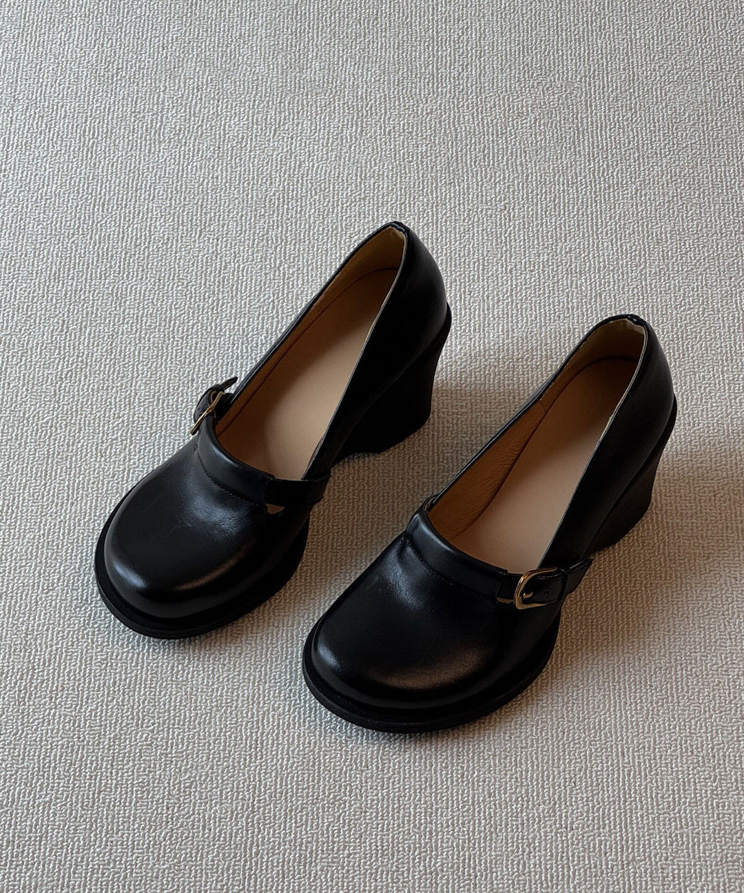 Black Sandals Wedge Faux Leather Comfortable Sandals