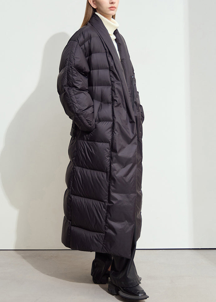 Black Sashes Duck Down Down Winter Long Coats V Neck