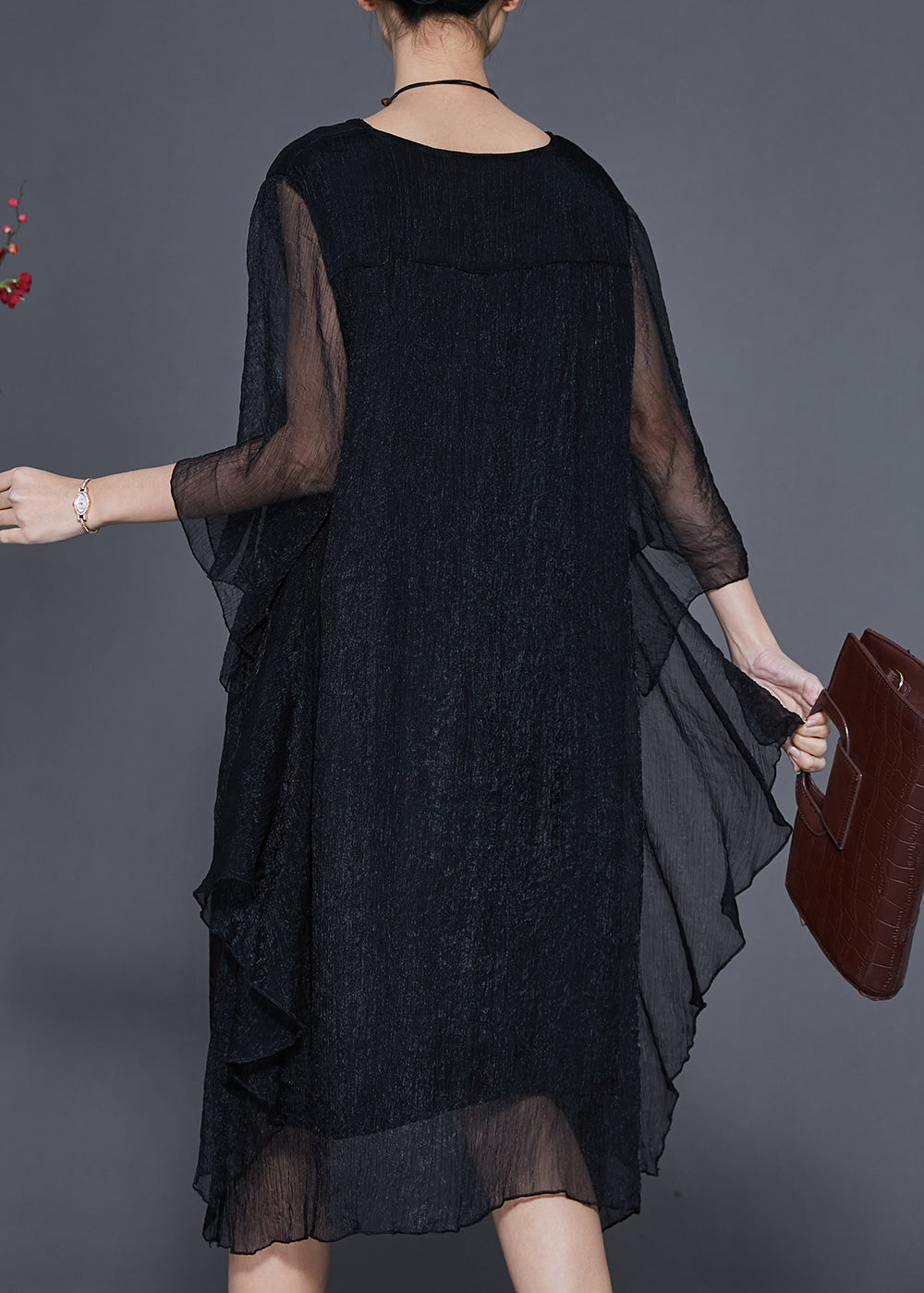 Black Silk Holiday Dresses Asymmetrical Exra Large Hem Summer