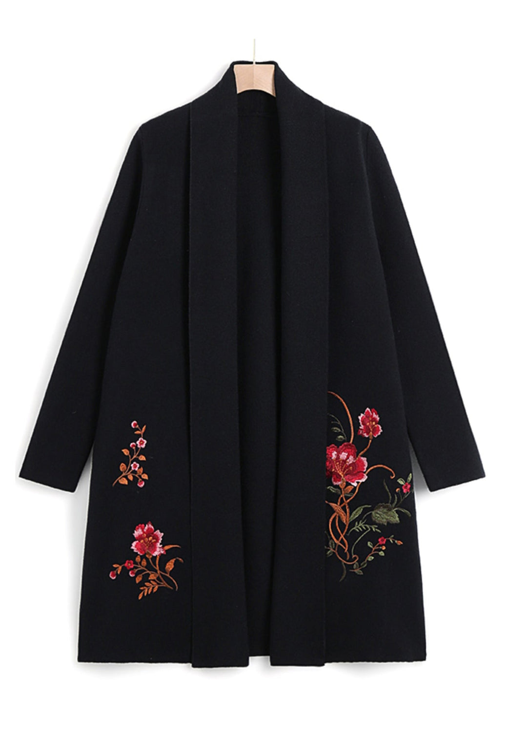 Black Solid Cozy Woolen Maxi Cardigans Fall