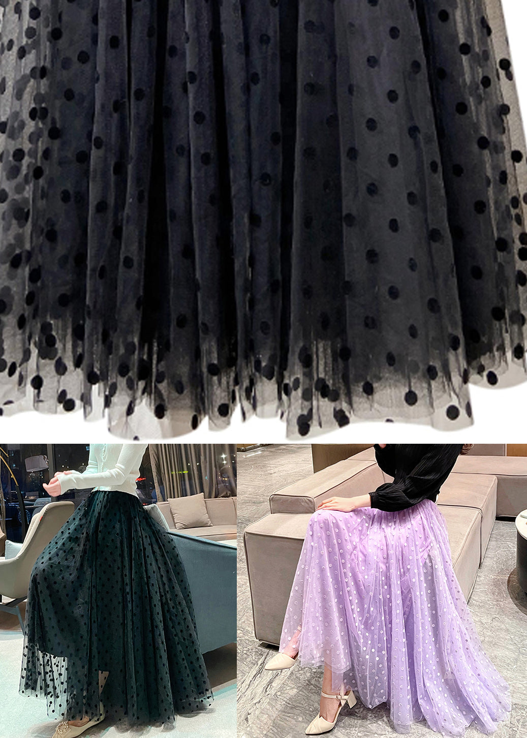 Black Solid Print Tulle Skirt High Waist Summer