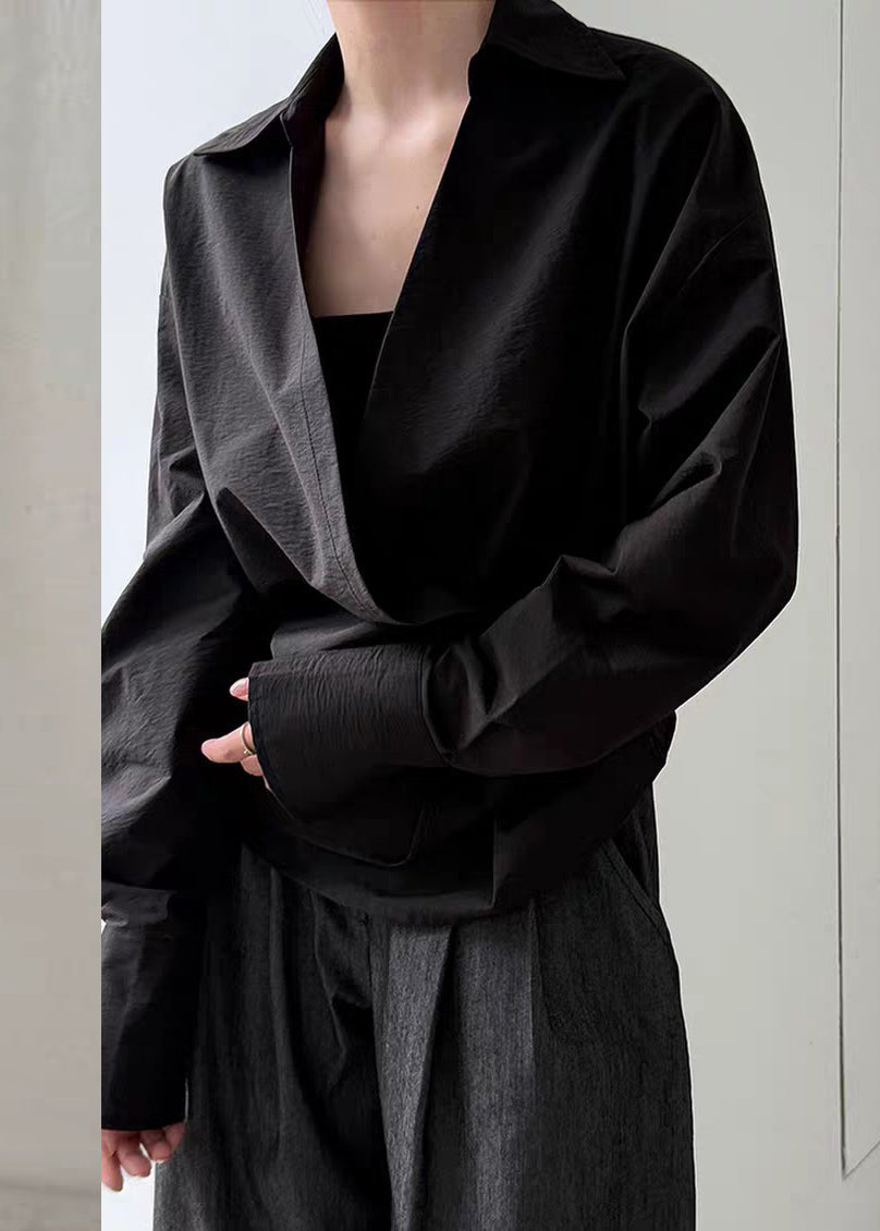 Black Solid Top Asymmetrical Button Spring