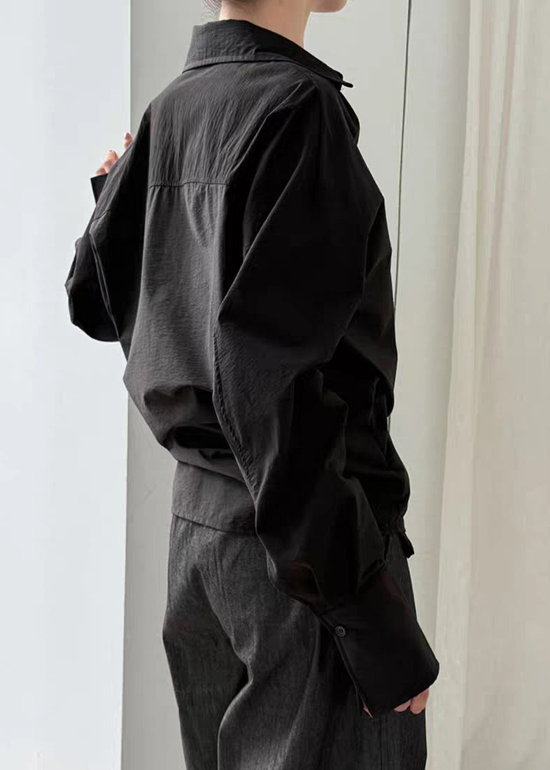 Black Solid Top Asymmetrical Button Spring