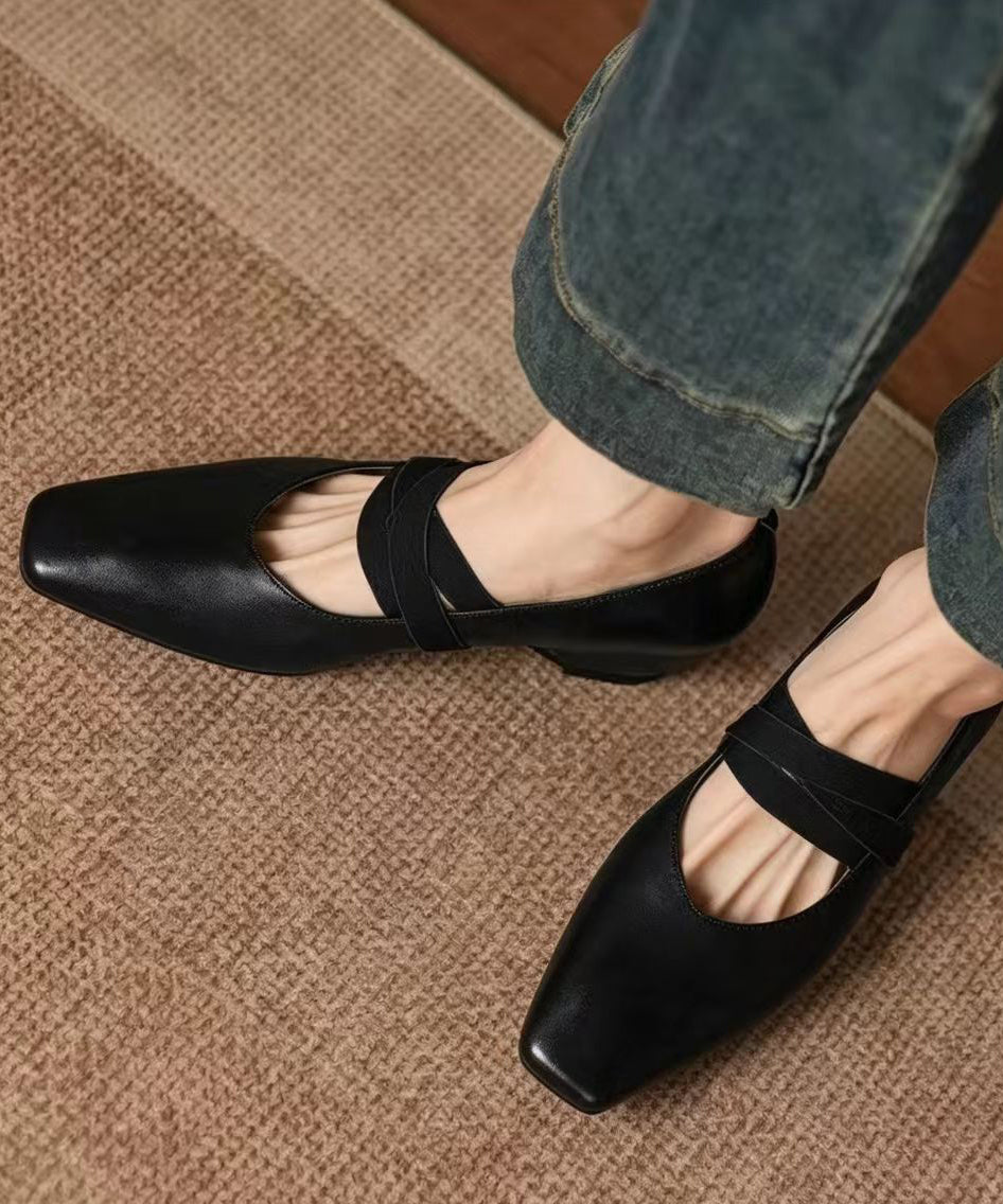 Black Square Toe Cross Strap Faux Leather Wedge Pumps