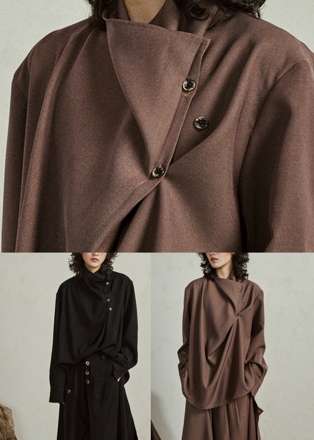 Black Stand Collar Patchwork Solid Tops Fall