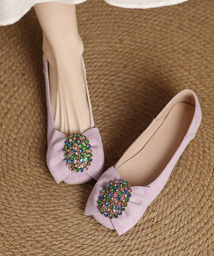 Black Suede Bow Zircon Splicing Comfy Penny Loafers