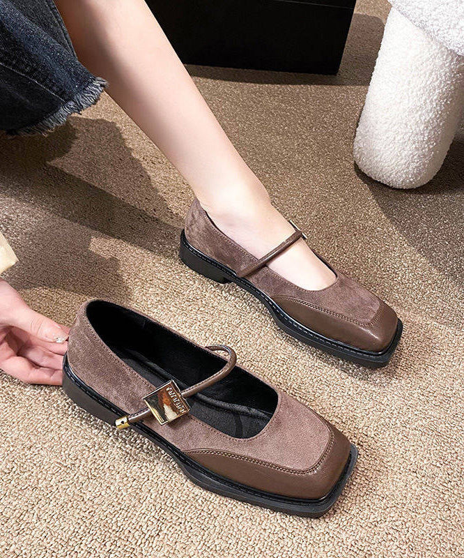 Black Suede Buckle Strap Splicing Flats Shoes