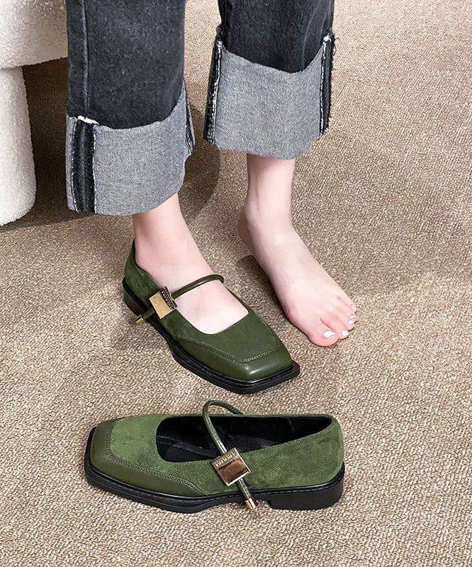 Black Suede Buckle Strap Splicing Flats Shoes
