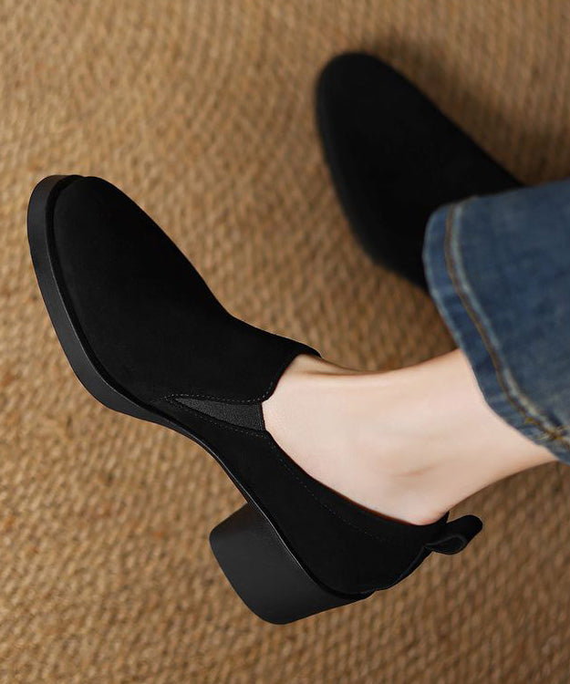 Black Suede Classy Women Splicing Chunky High Heels