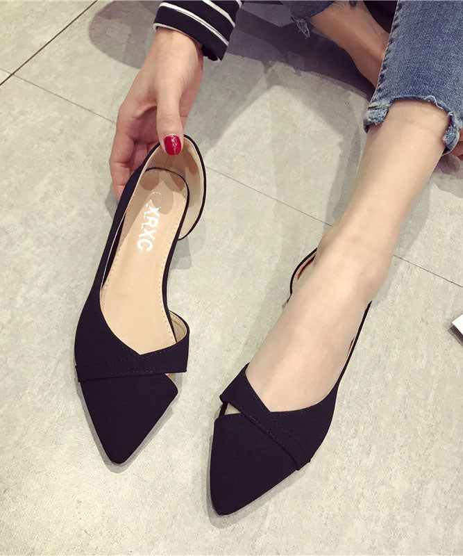 Black Suede Hollow OutFlat Feet Shoes Splicing Hollow Out Pointed Toe