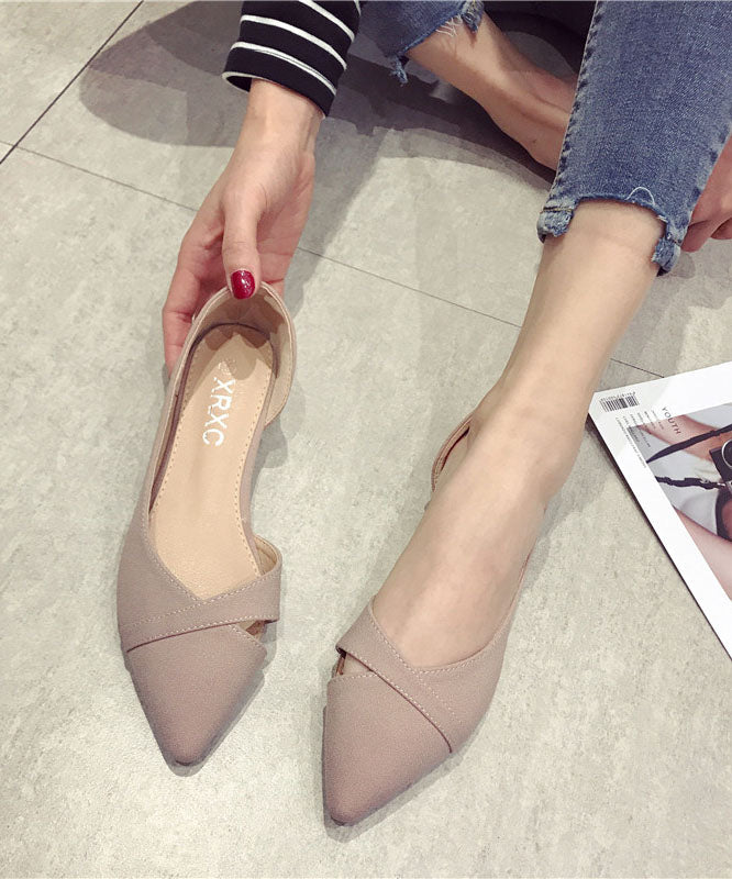 Black Suede Hollow OutFlat Feet Shoes Splicing Hollow Out Pointed Toe