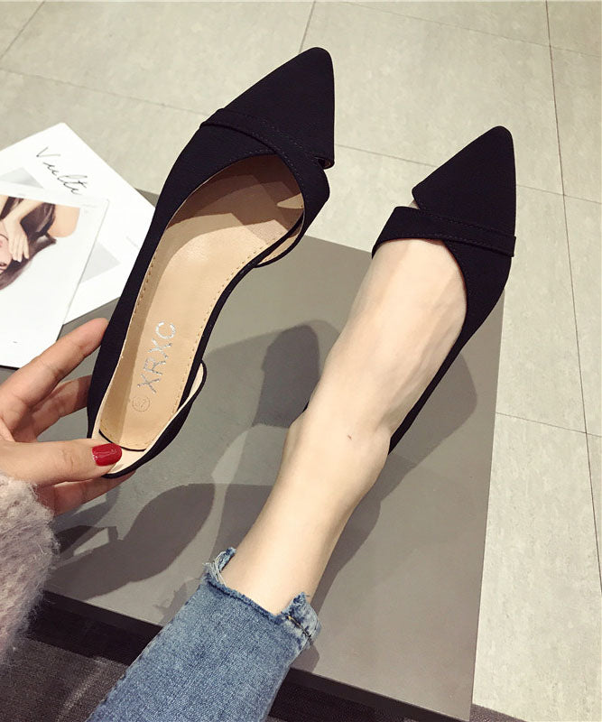 Black Suede Hollow OutFlat Feet Shoes Splicing Hollow Out Pointed Toe