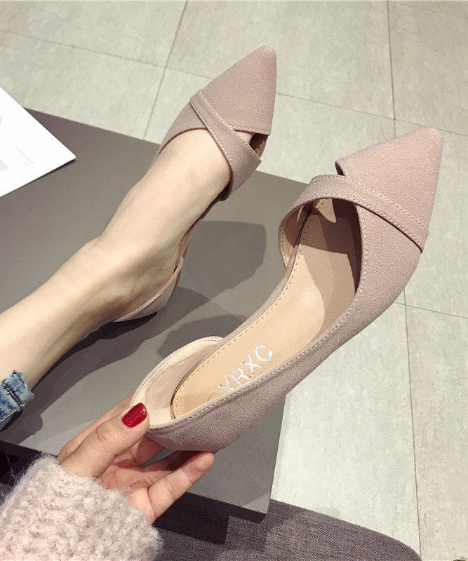Black Suede Hollow OutFlat Feet Shoes Splicing Hollow Out Pointed Toe