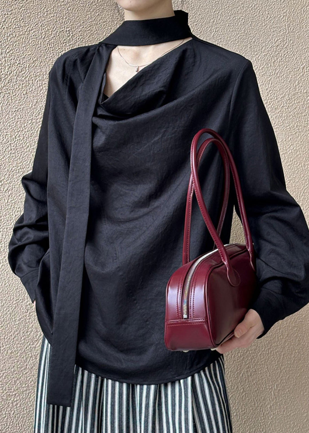 Black T ShirtTops Asymmetrical Long Sleeve
