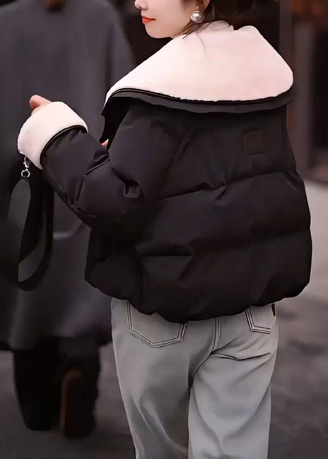 Black Thick Teddy Fine Cotton Filled Coats Drawstring Winter