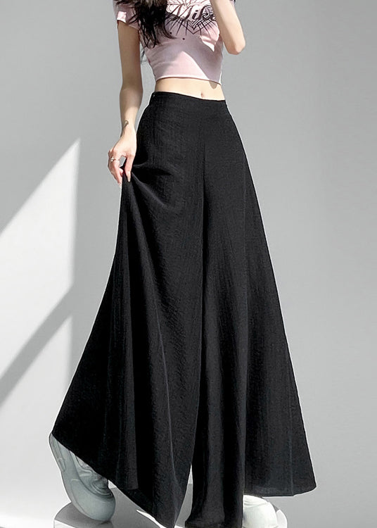 Black Thin Cotton Summer Wide Leg Pant High Waist
