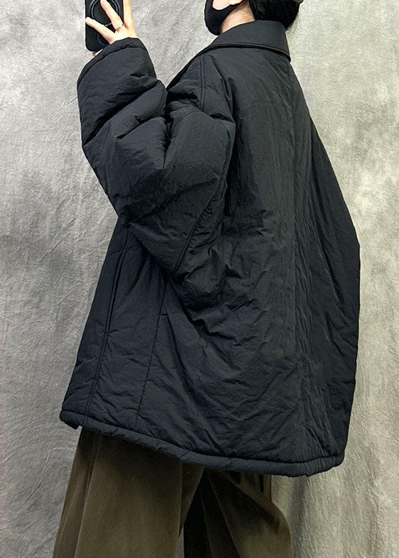 Black Warm Fine Cotton Filled Parka Jacket Oversized Winter
