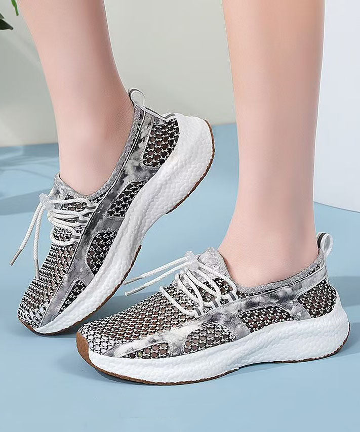 Black White Flat Shoes Women Platform Breathable Mesh Comfy